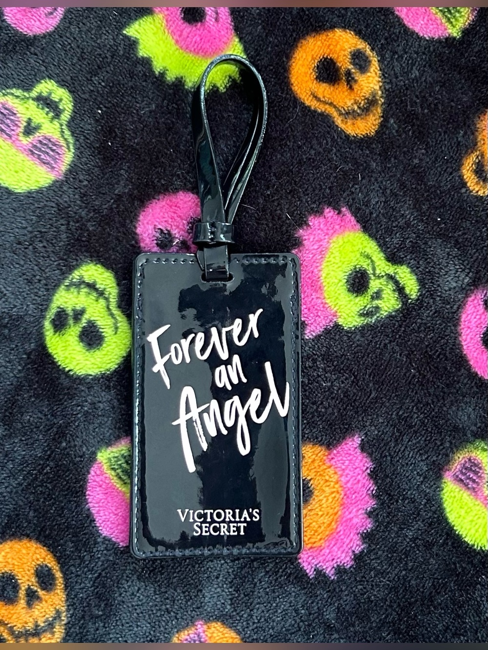 Victoria's Secret Black Patent Luggage Tag with White Script